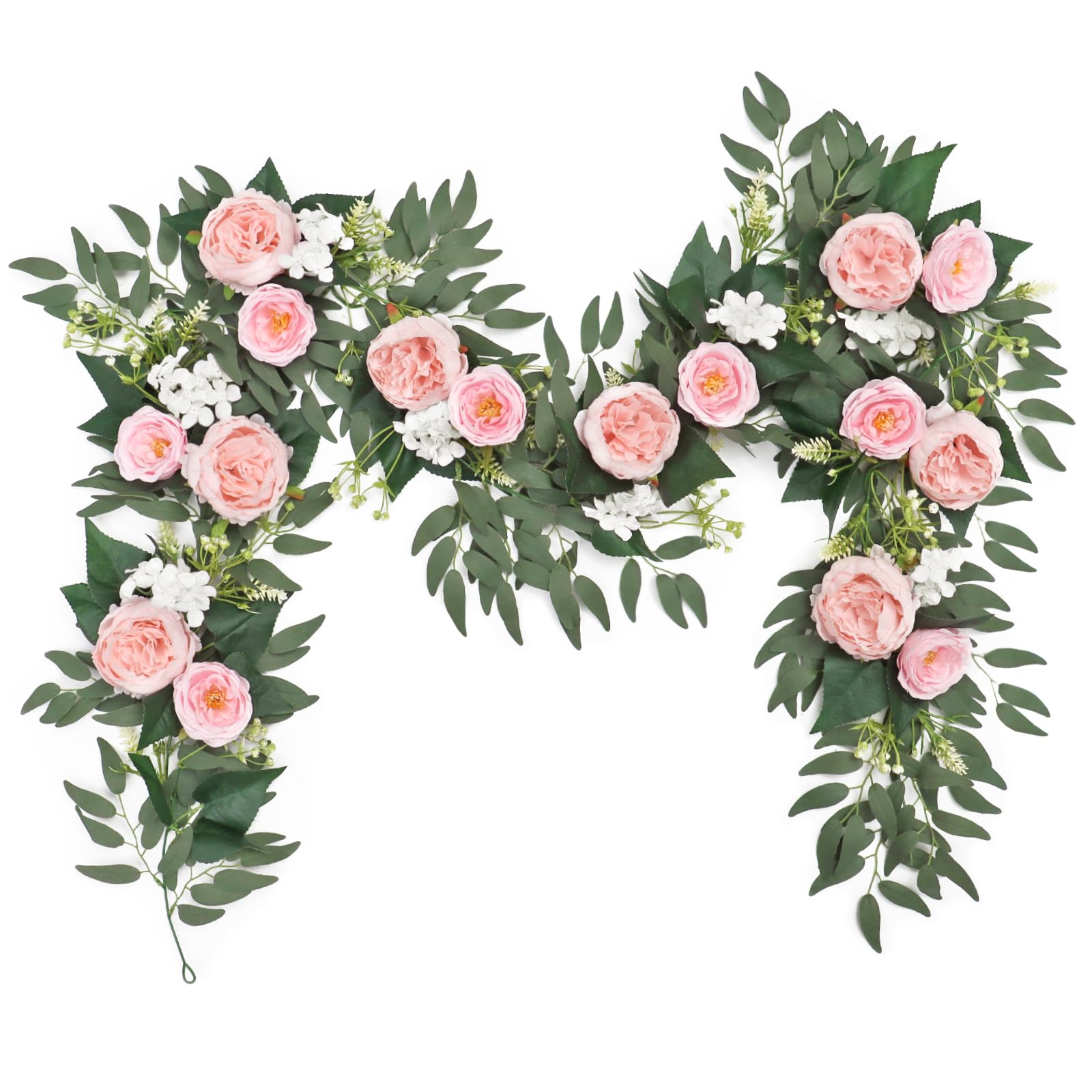 Guirlande d'eucalyptus et roses artificielles pour chemin de table de mariage