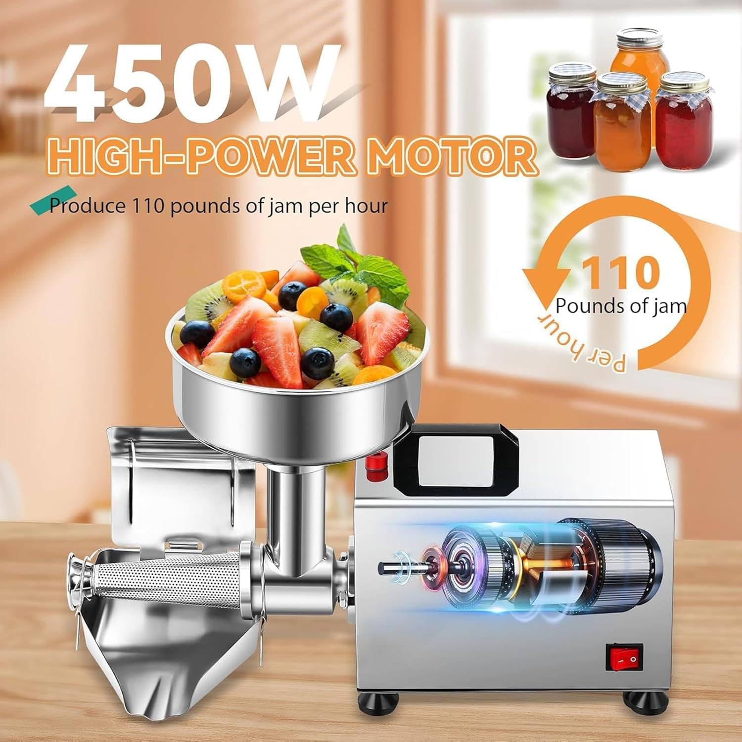 Komercyjny Sitko Do Pomidorów, Sitko Do żywności I Urządzenie Do Sosu Z Silnikiem Z Czystej Miedzi, Komercyjny Młynek Do Pomidorów 450 W Do Sosu Pomidorowo-Truskawkowo-Jagodowego A
