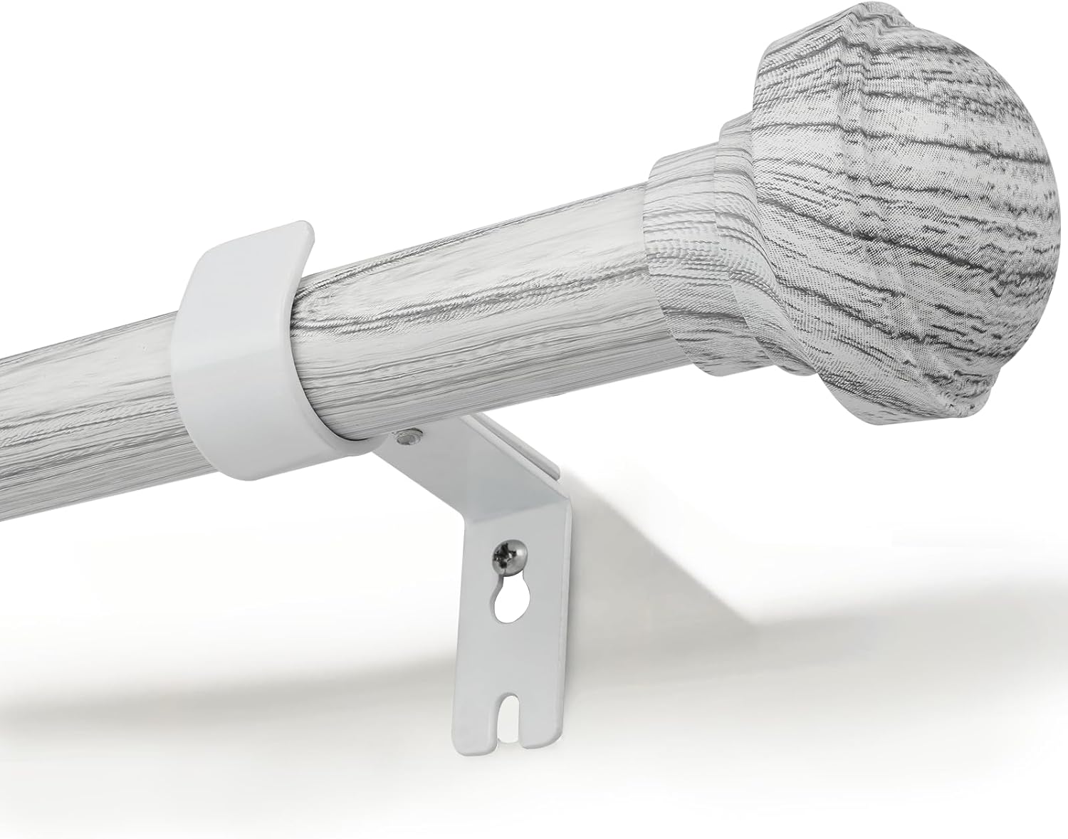 Wood Curtain Rods for Windows 66 to 120, 1 inch Telescopic Adjustable Heavy Duty Curtain Rod with Adjustable Brackets, Easy Install & Modern Finials, Fits Various Room Styles, White