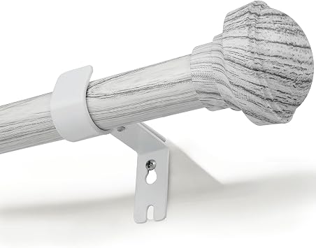 Wood Curtain Rods for Windows 48 to 84, Max 90", 1 inch Telescopic Adjustable Heavy Duty Curtain Rod with Adjustable Brackets, Easy Install & Modern Finials, Fits Various Room Styles, White