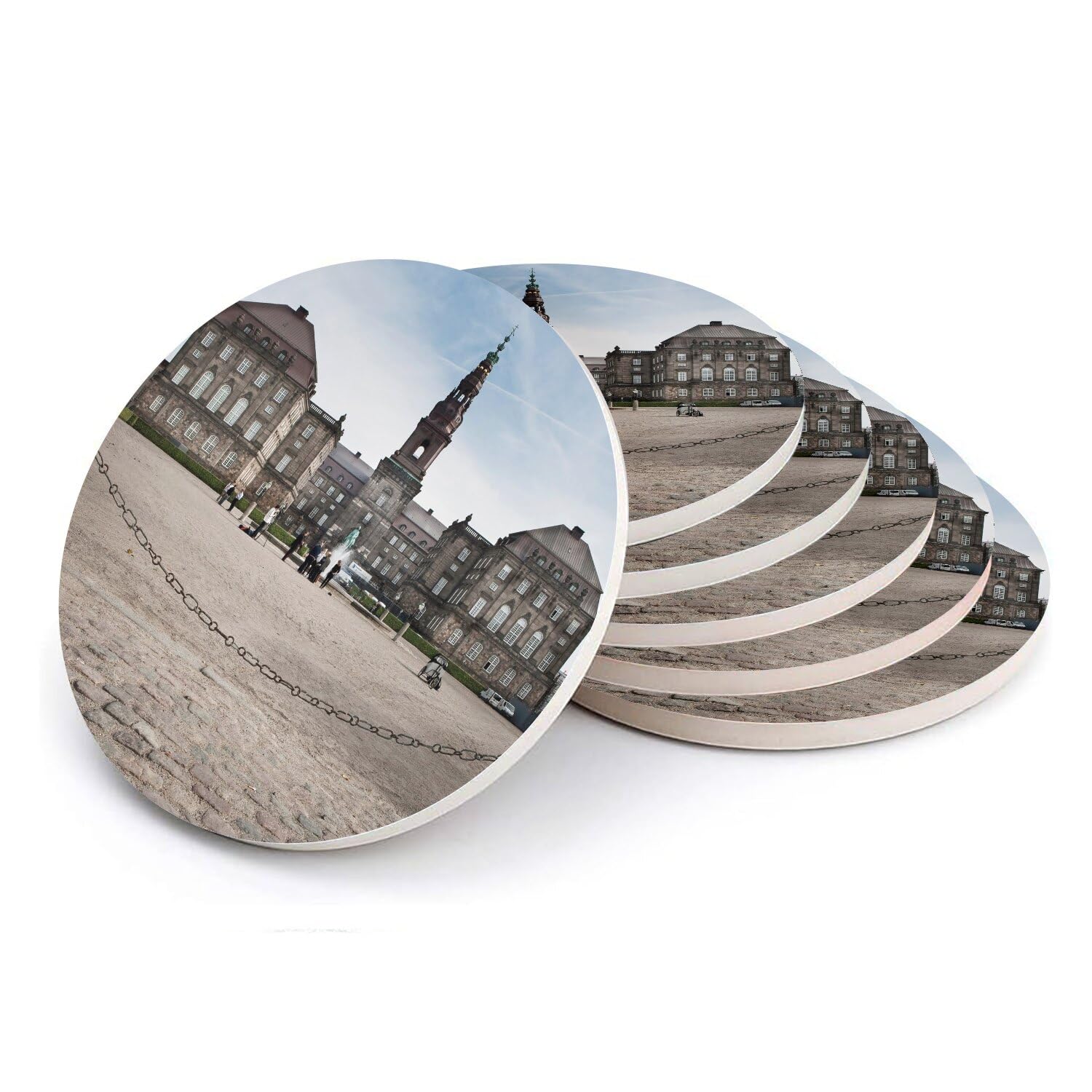 Sous-verre ronds en céramique Parlement Danois | Set dessous de verre monument 6pcs