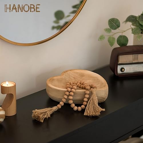 Miniatura 3 de Hanobe Cuenco decorativo de madera para masa cuencos grandes en forma de corazón para decoración cuenco de madera para centro de mesa, natural de 10