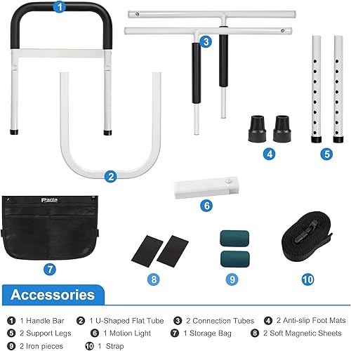 Miniatura 8 de Panta Rieles de cama para adultos mayores de seguridad, rieles ajustables de asistencia de cama para personas mayores, color negro