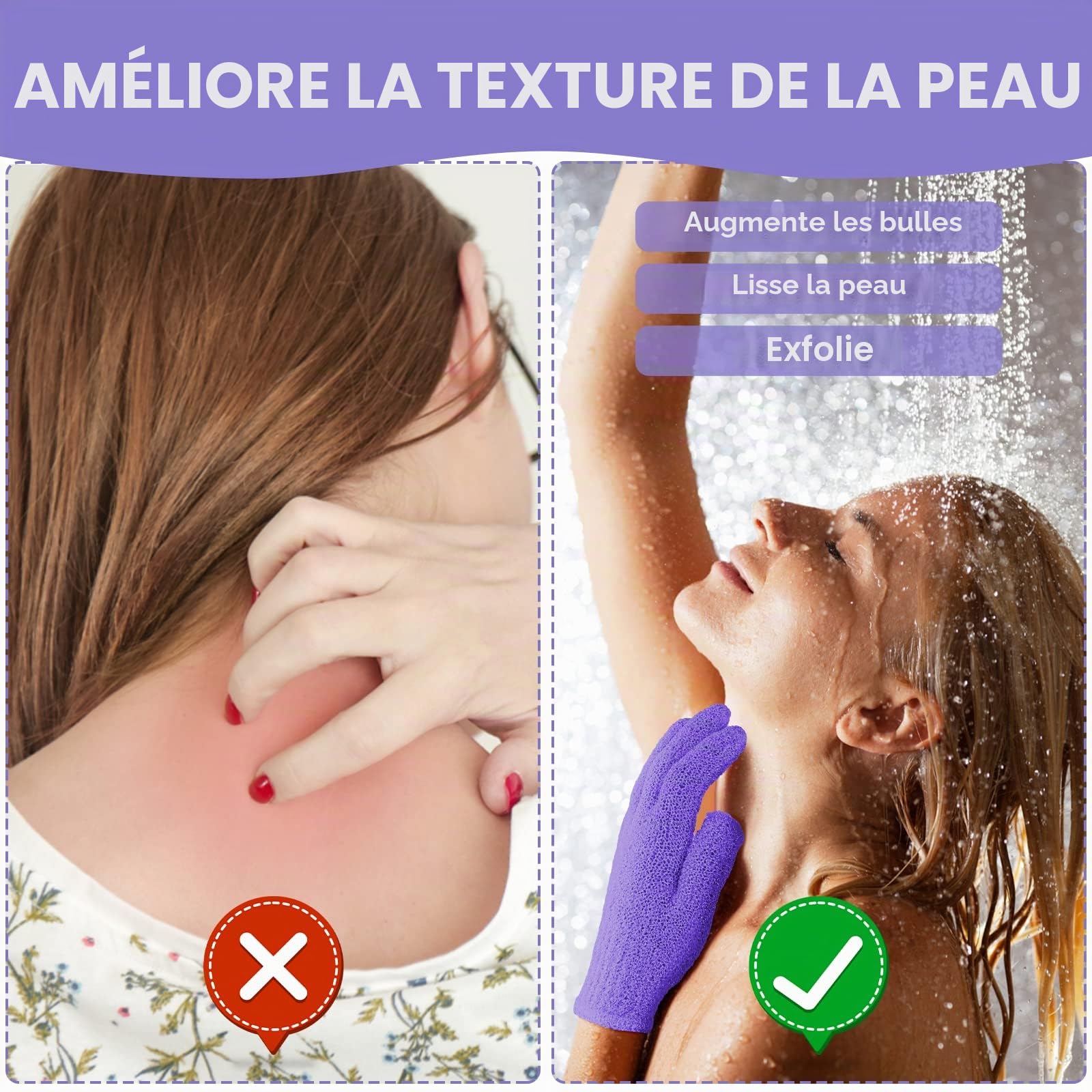 Sibba Lot de 4 Gants de Douche Exfoliants Double Face pour Douche et Corps Exfoliant pour Peaux Mortes A