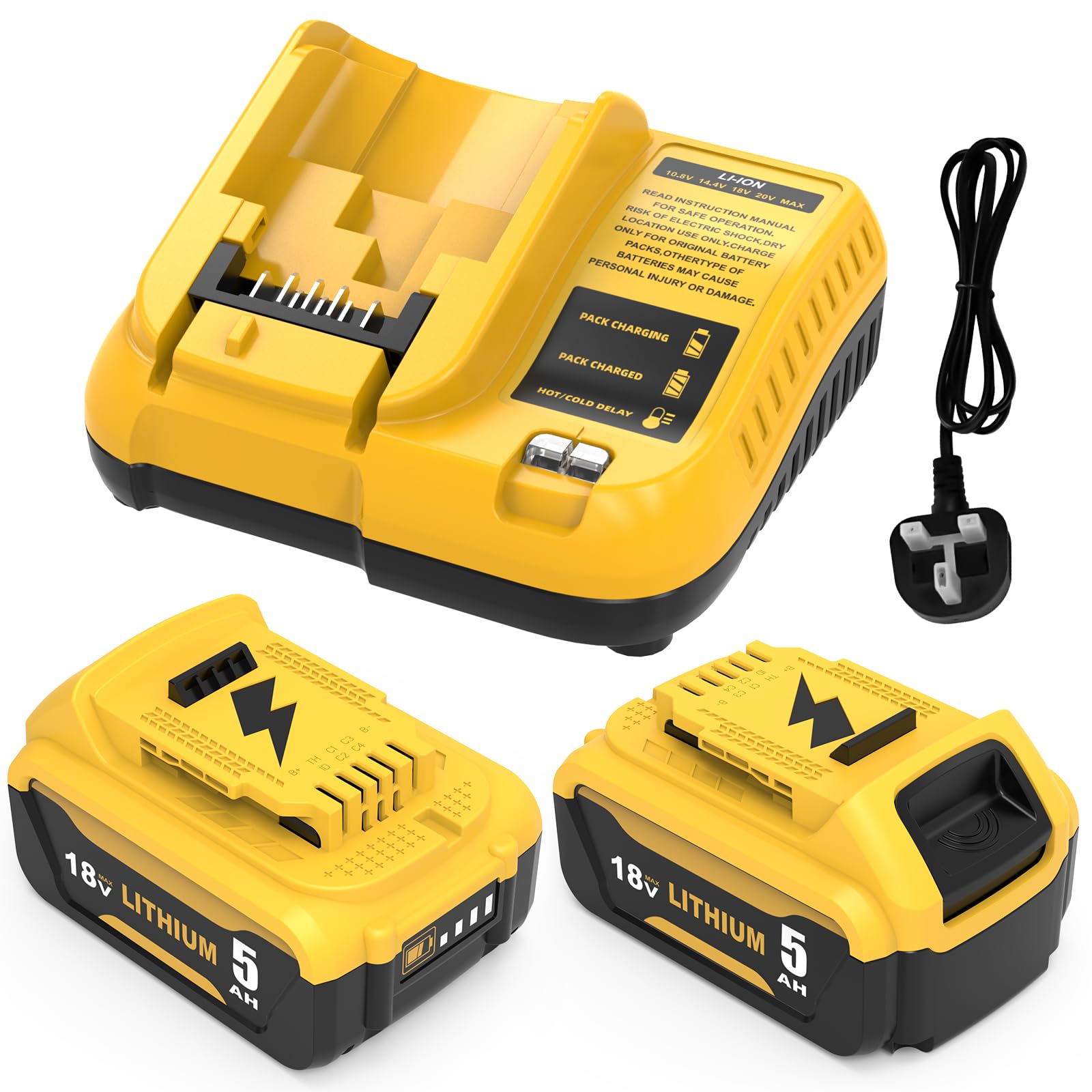 Goodexo 2X DCB184 Replacement for Dewalt Battery 18V+ for Dewalt charger 3A Compatible for Dewalt Battery 18V 5Ah DCB180 DCB181 DCB182 DCB184 DCB200 DCB201 DCB204 with LED Indicator