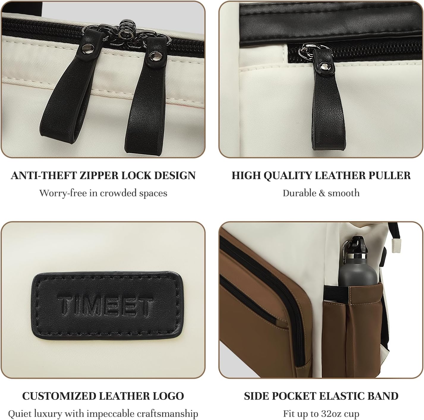 Timeet Laptop Backpack for Women Men, 15.6 Inch Travel Backpack with USB Charging Port, Water Resistant & Anti-theft for Work College Business, Multifunctional Carry on Backpack, White-brown - Image 10