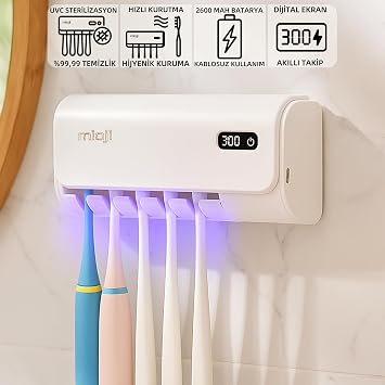Mioji UV5F Pro 2600mAh  arj Edilebilir UV Sterilizat r  Di  F r as  Tutucusu Beyaz