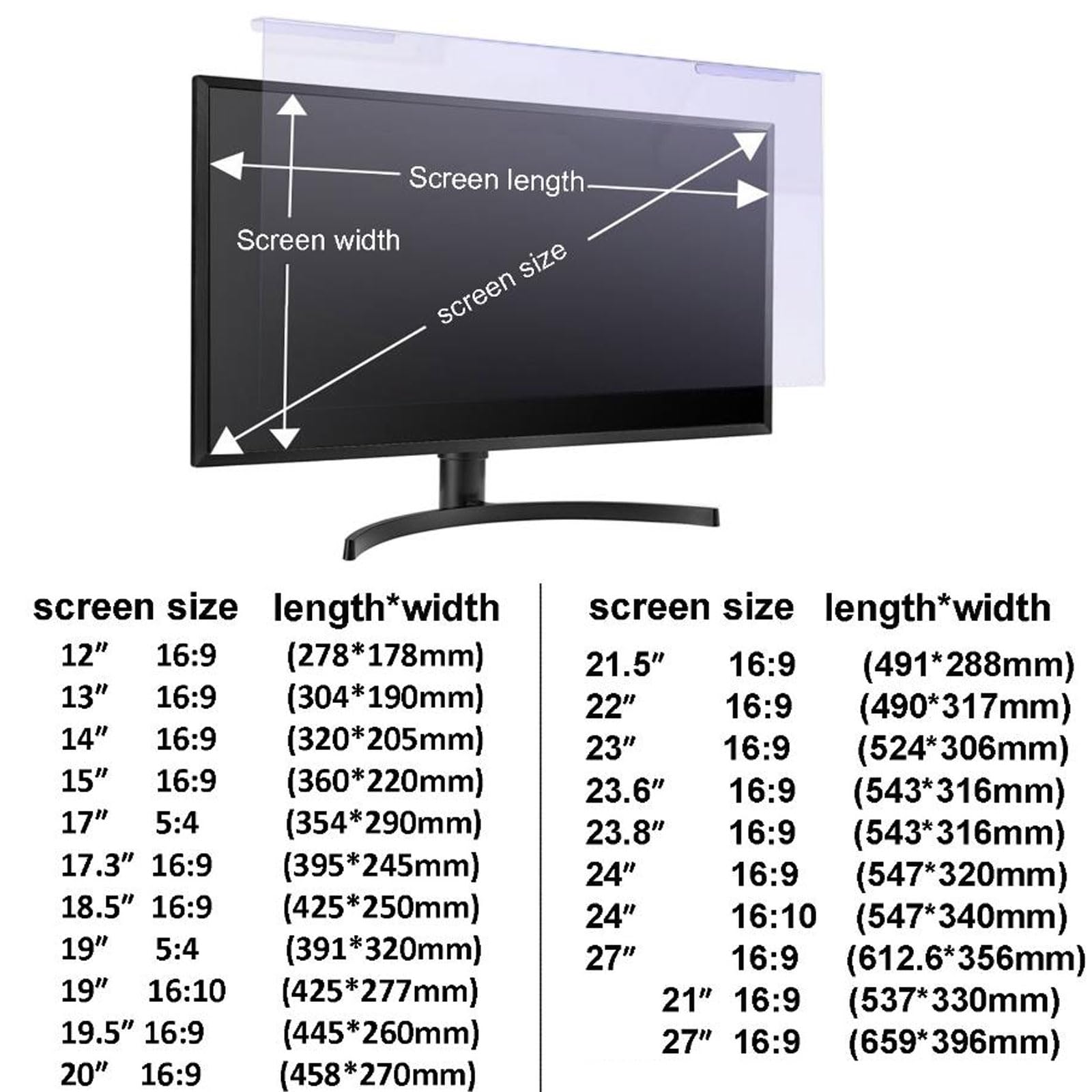 filtre ecran lumiere bleue Pour écran 12-27″,Amovible Filtre Anti-Lumière Bleu Premium,Film de protection d'écran pour ordinateur et moniteur PC,Blocage de la lumière Bleue Protecteur d'écran