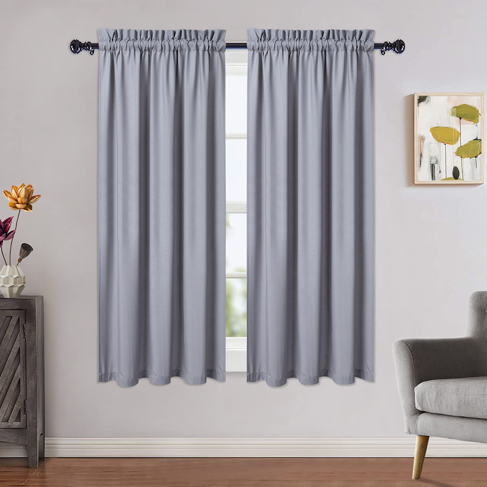 CAROMIO Cortinas de Panel Repelente al Agua Cortinas Modernas de Panel de Cocina con patrón en Relieve Cortinas Cortas para Ventanas pequeñas Cortina Corta, 2 x W 76 cm x H 114cm, Gris, Juego de 2