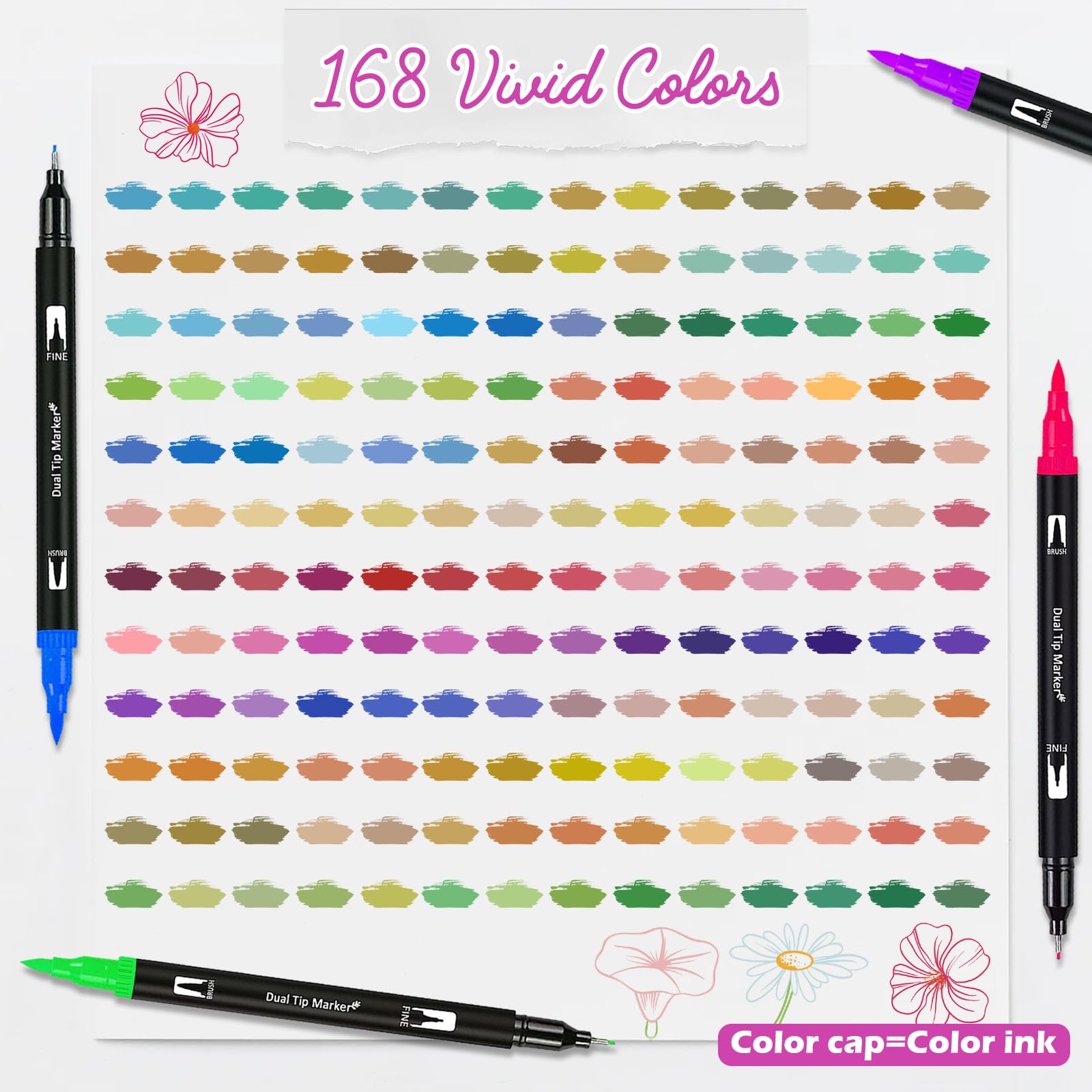 ZSCM Feutres Lettering Pinceau, 160 couleurs Marqueurs à Double Pointe Fine Brush Pen Permanents
