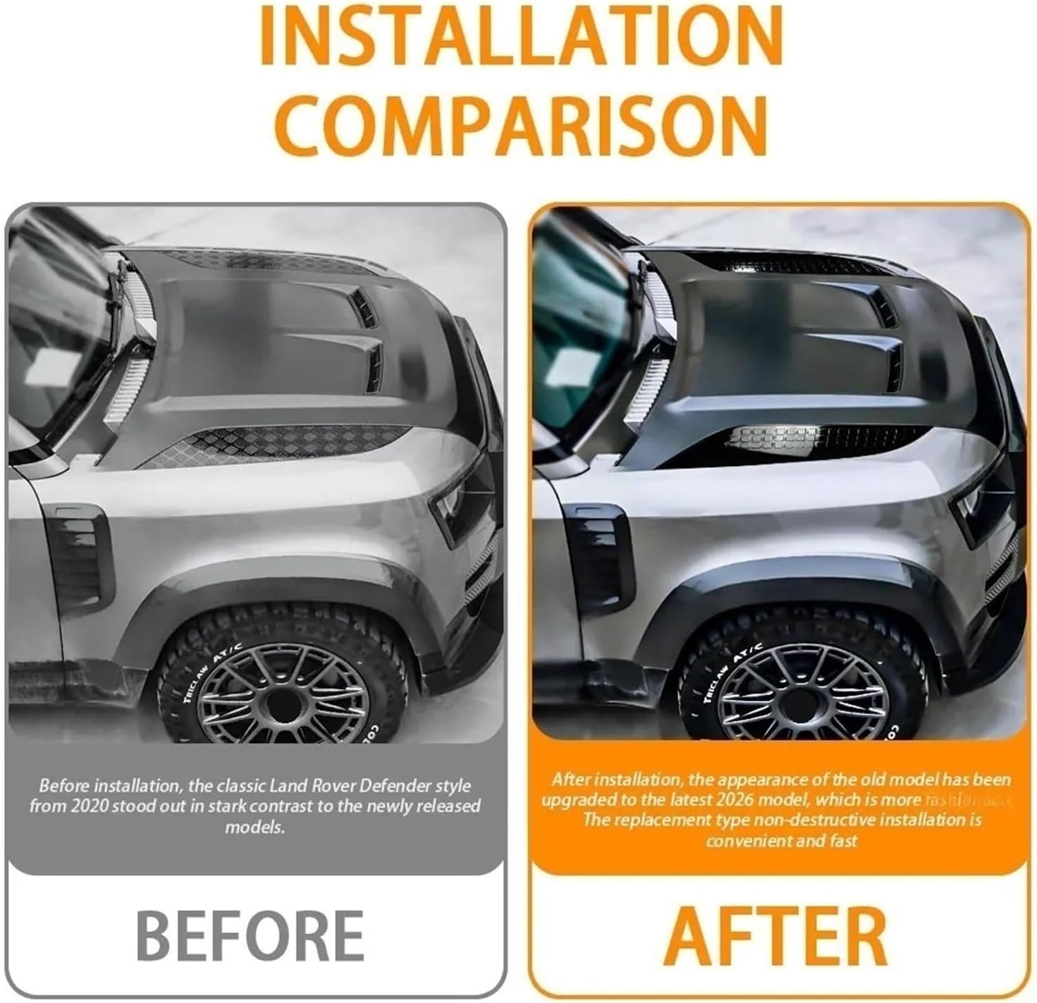 New 2026 Style Car Front Bonnet Vents Hood Air Flow Intake Scoop Vent Snow Cover Compatible with 2020-2026 Land Rover Defender