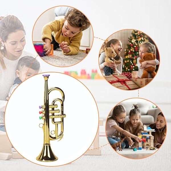 Trompette Jouet | Corne D'instrument en Laiton Simulée | Grand Jouet en Plastique ABS De 13,4 Pouces | Aide À l'enseignement De La Musique Parent-Enfant | Garçons Filles Bambin Cadeau D'annive - 4