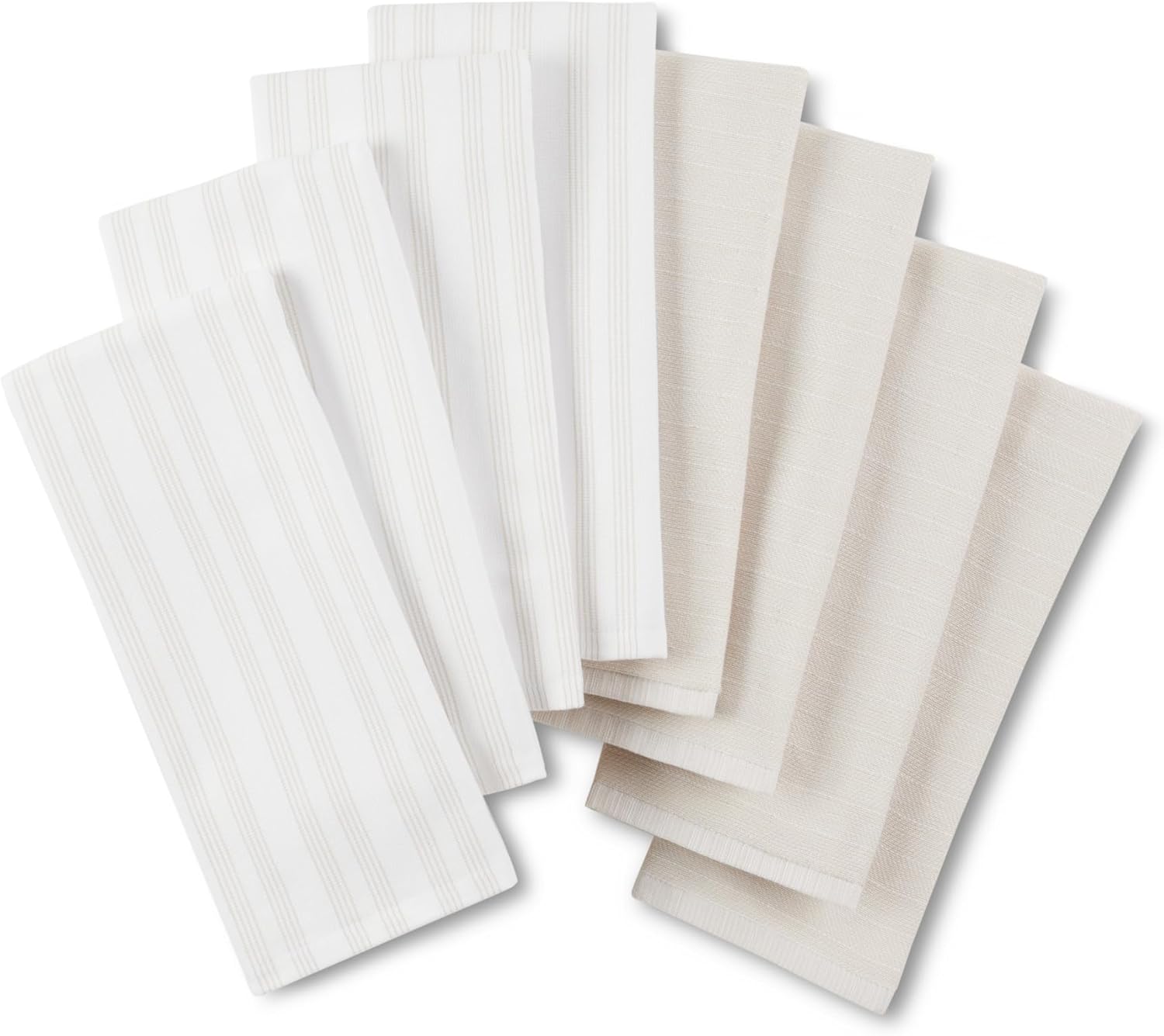 KitchenAid Chambray Stripe Kitchen Towels 8-Pack, Absorbent 100% Woven Cotton, Milkshake/White, 17”x28”