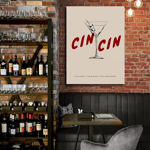 Miniatura 6 de Póster de cóctel de Cin Cin Cin Arte de pared retro de Martini para decoración de cocina o carrito de bar, elegante obra de arte de alegría para