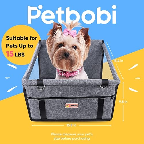 Miniatura 2 de Petbobi Silla elevada de automóvil para perro o gato, portátil, estable y transpirable con cinturón de seguridad para viaje, viene con bolsa para su
