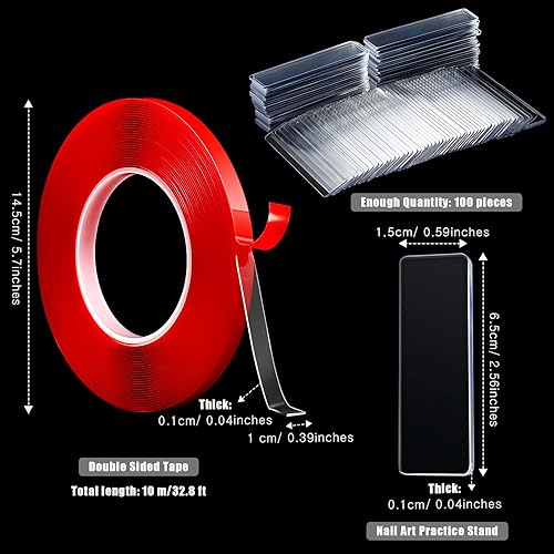 Miniatura 2 de 100 piezas de puntas de diseño de uñas soporte de exhibición con cinta de doble cara de 10 M soporte de práctica de diseño de uñas y cinta de
