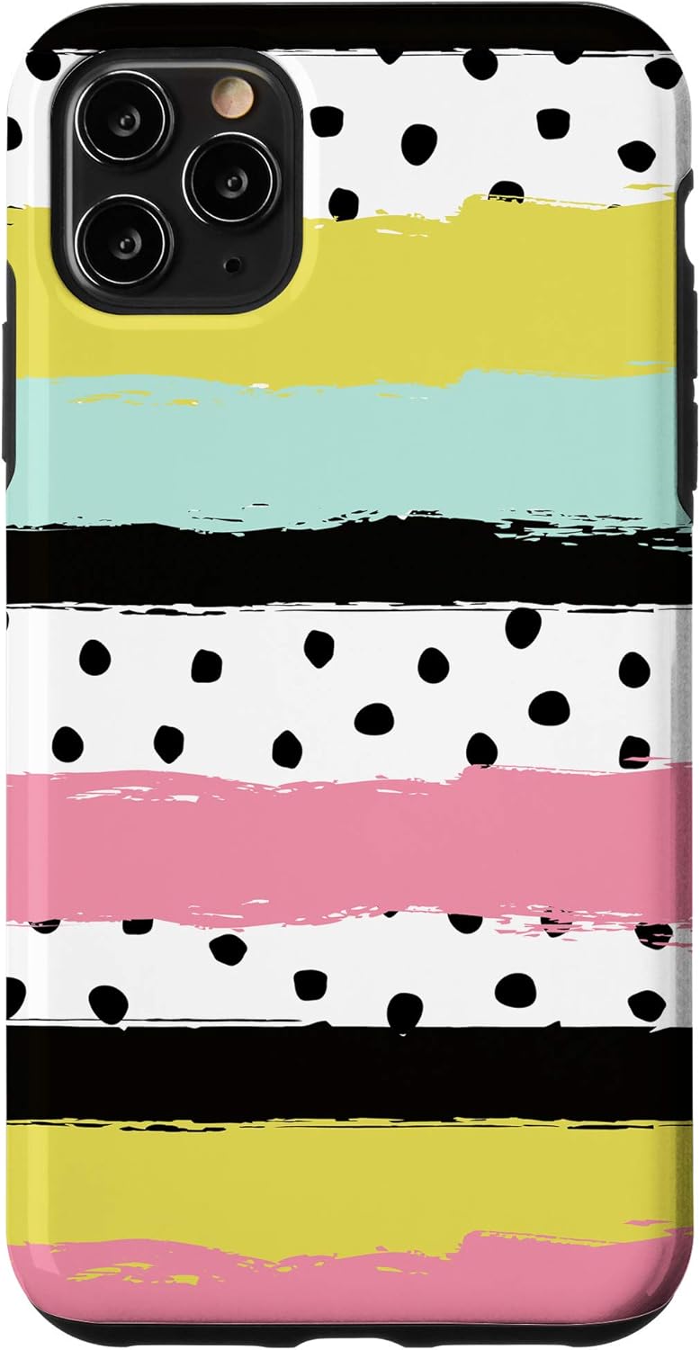 Amazon Com Iphone 11 Pro Max Striped Polka Dots Mint Green Yellow Pink White Aeq047 Case Cell Phones Accessories