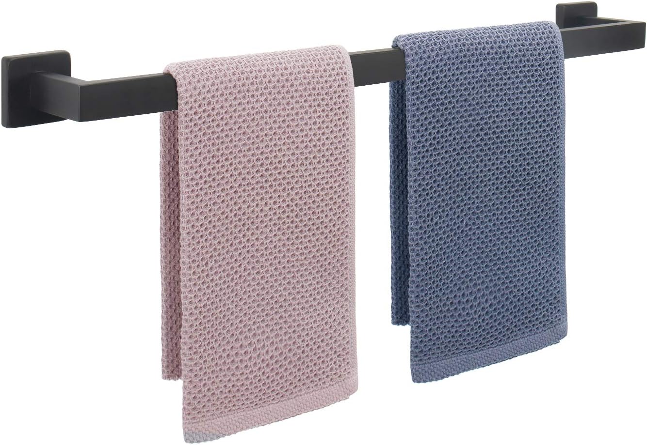 NearMoon Towel Bar, Bath Accessories Premium Thicken Stainless Steel Square Shower Towel Rack for Bathroom, Towel Holder Wall Mounted(1 Pack, Matte Black, 24 Inch) 1 Pack 24 Inch Matte Black