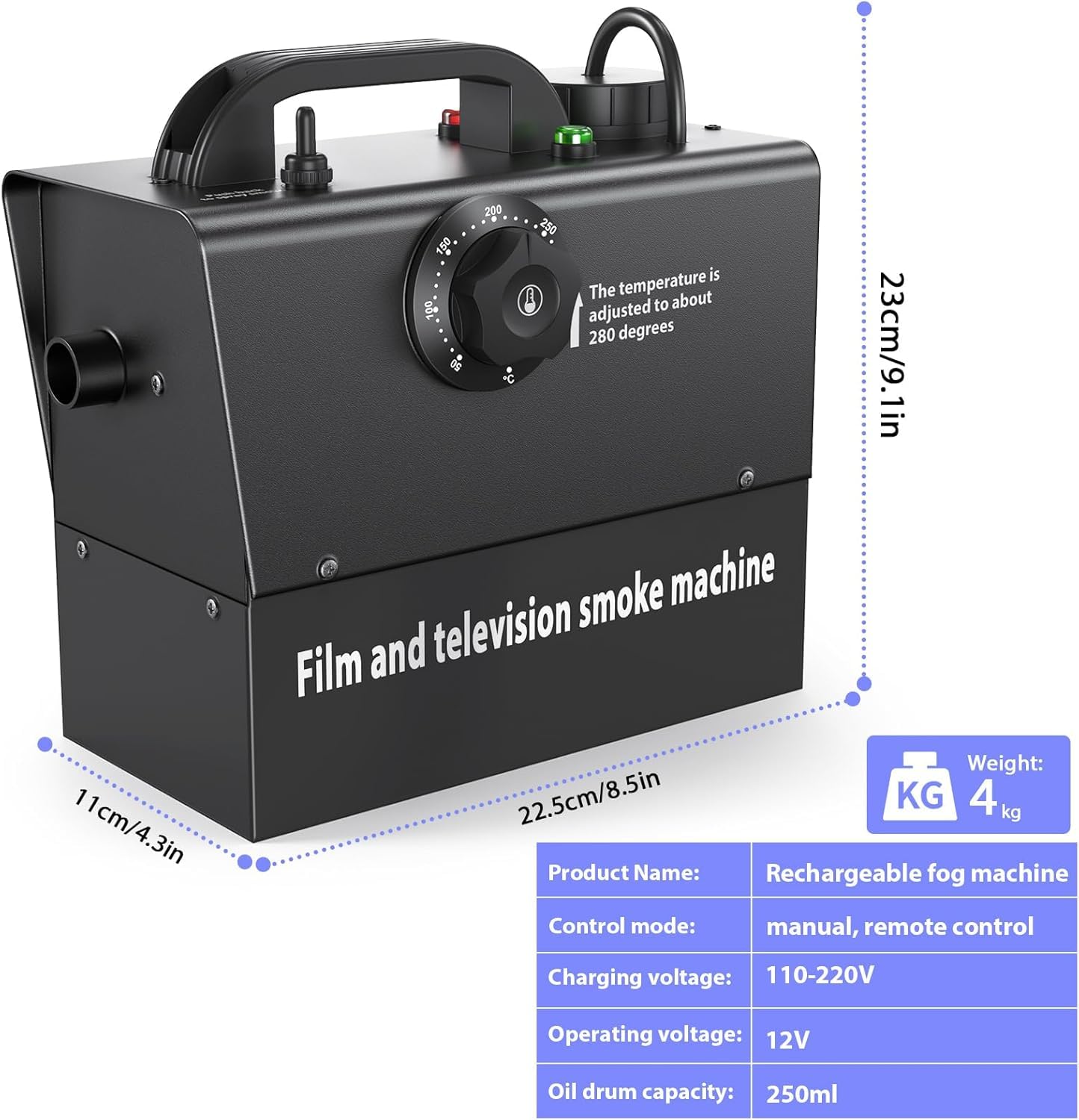 Nebelmaschine, Handnebelmaschine 400W, Eingebauter Akku, 21000 mAh, Strom Sichtbar, für Theater, Film- und TV-Dreharbeiten, Halloween, Weihnachten, Partys, Familienfeiern