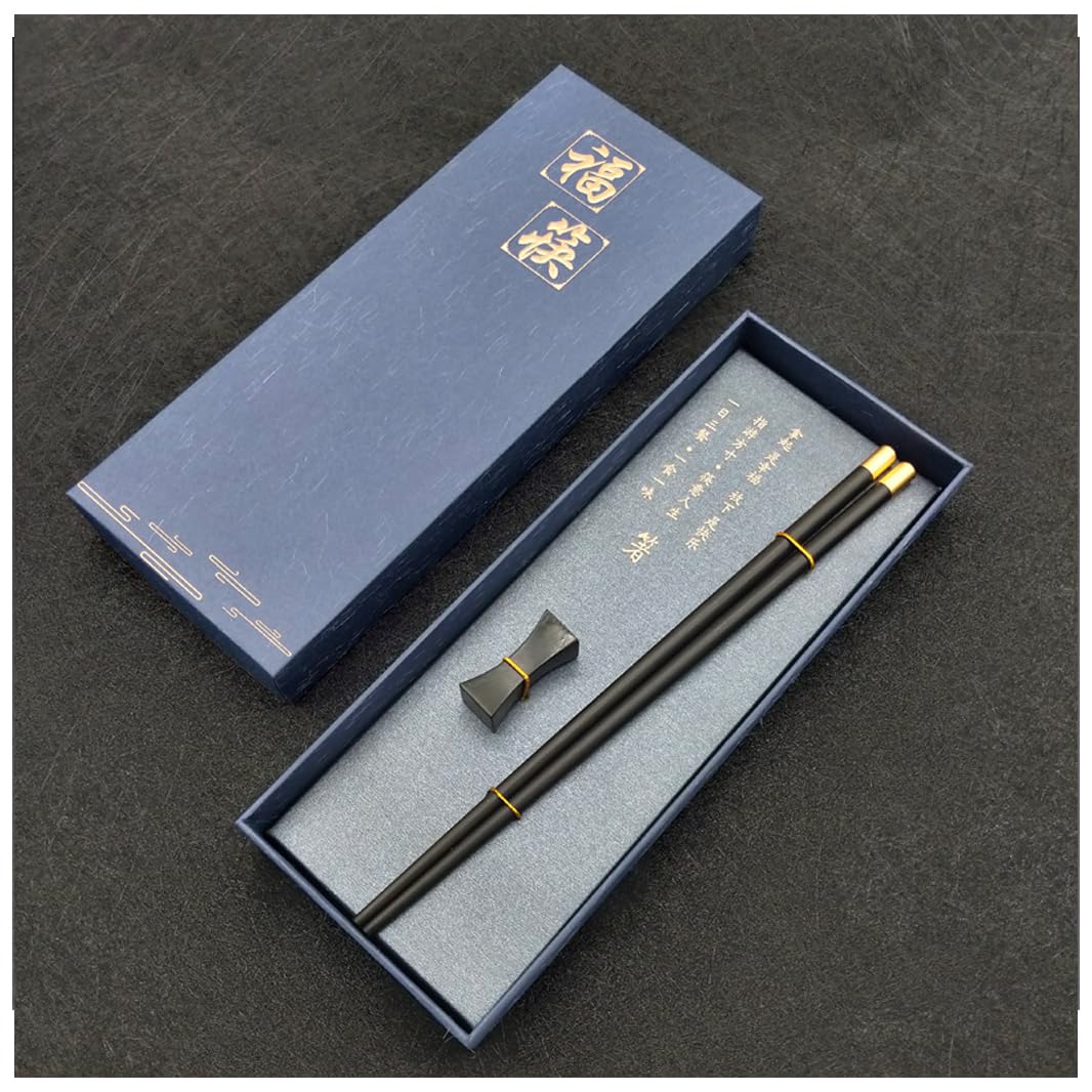 Coffret Cadeau de Baguettes réutilisables en Bois de qualité supérieure et de Repose-Baguettes - Baguettes Chinoises, japonaises et coréennes en Bois Naturel avec étui, Baguettes a(O)