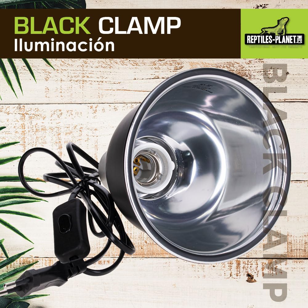 Reptiles Planet Black Clamp 14 - Soporte de Bombilla con Pinza para terrario (14 cm de diámetro, 16 cm)