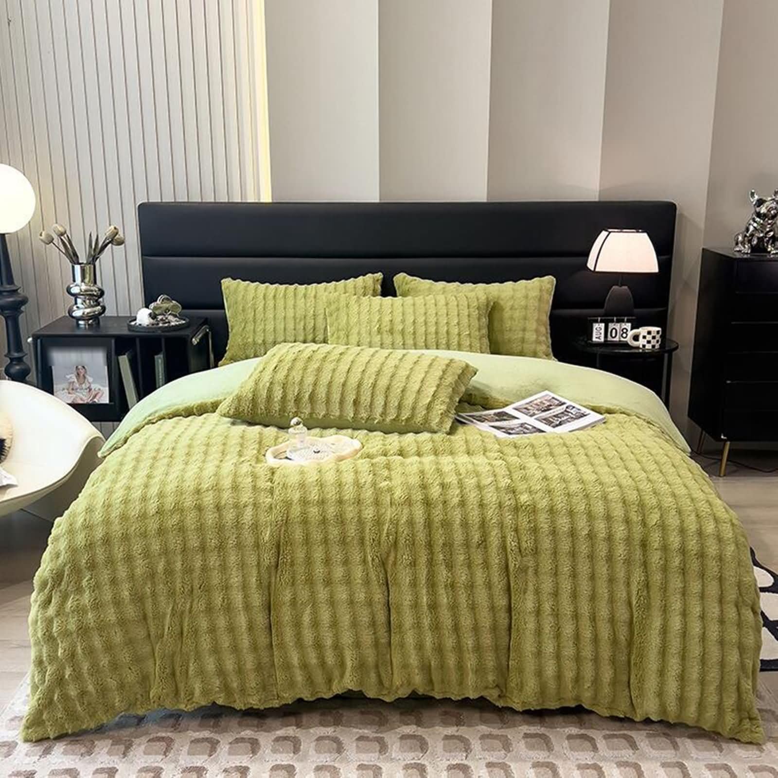 4-częściowy zestaw pościeli na łóżko 180 cm, poszwa na kołdrę 200 x 230 cm, prześcieradło z gumką 180 x 200 cm, 2 poszewki na poduszki, jednokolorowa, miękki aksamit, zielony