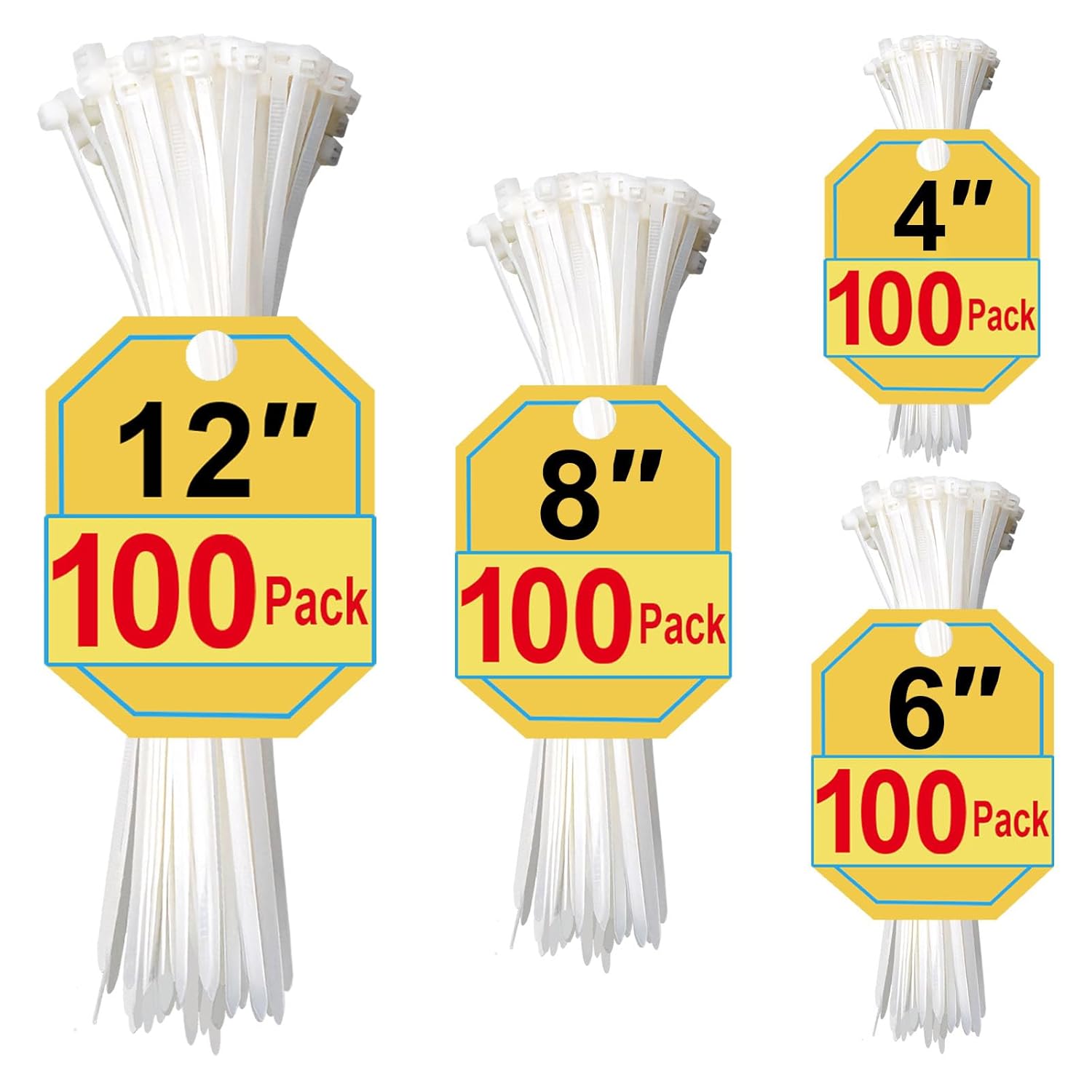 Zip Ties White Zip Ties Assorted Sizes 4 6 8 12 Inch 400 Pack White Cable Ties Zipties