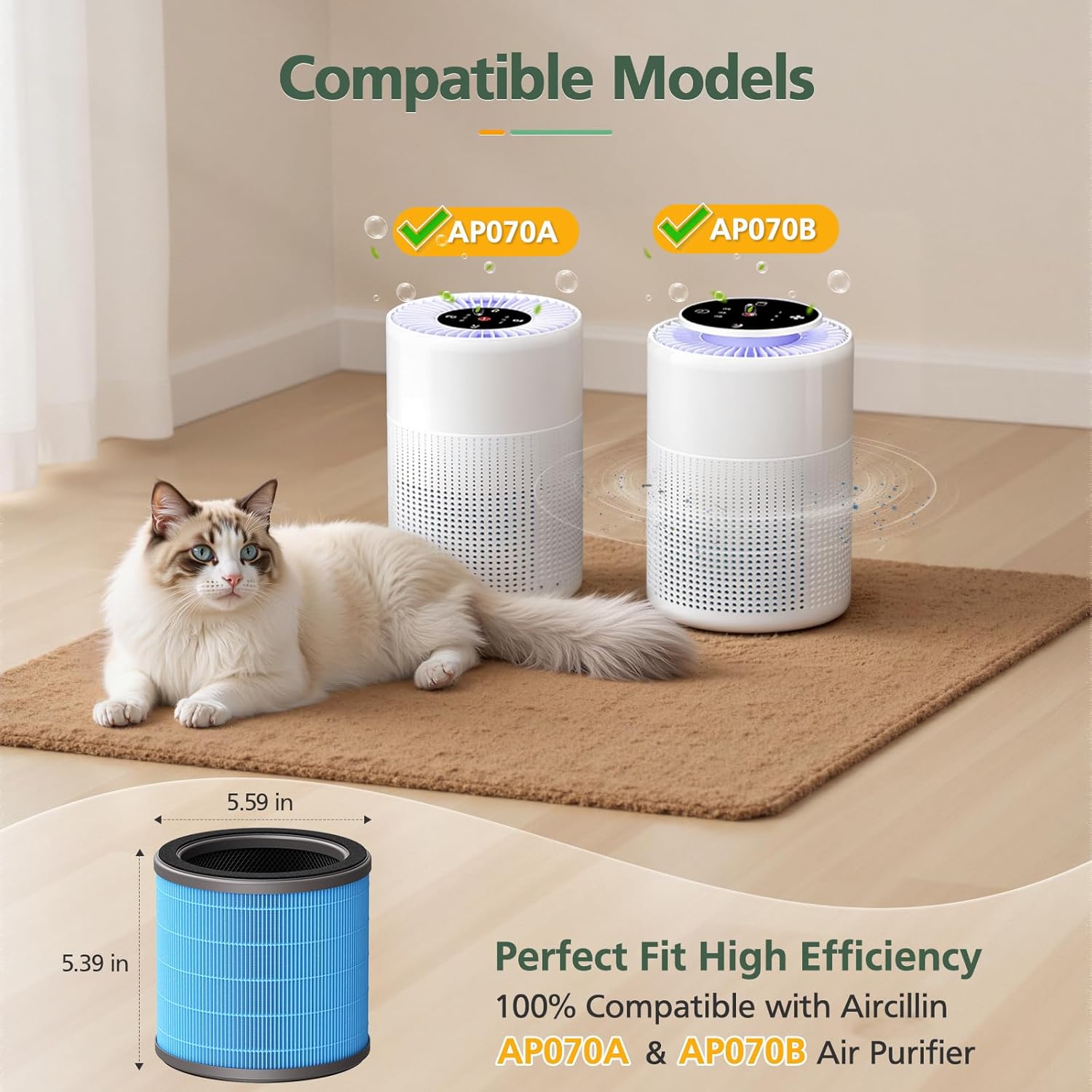 AP070B Replacement Filt-ers for Aircillin AP070A & AP070B Air Purifier, 4-in-1 High-Efficiency Air Filt-er with Activated Carbon, 2 Pack - Image 2