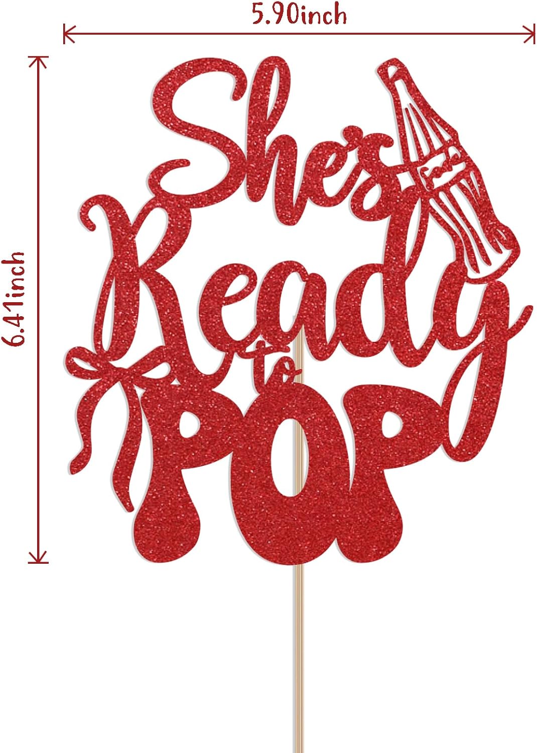 She's Ready to Pop Cake Topper - Little Soda Pop Decor, Soda Pop Baby Shower Party Decoratioons Red Glitter