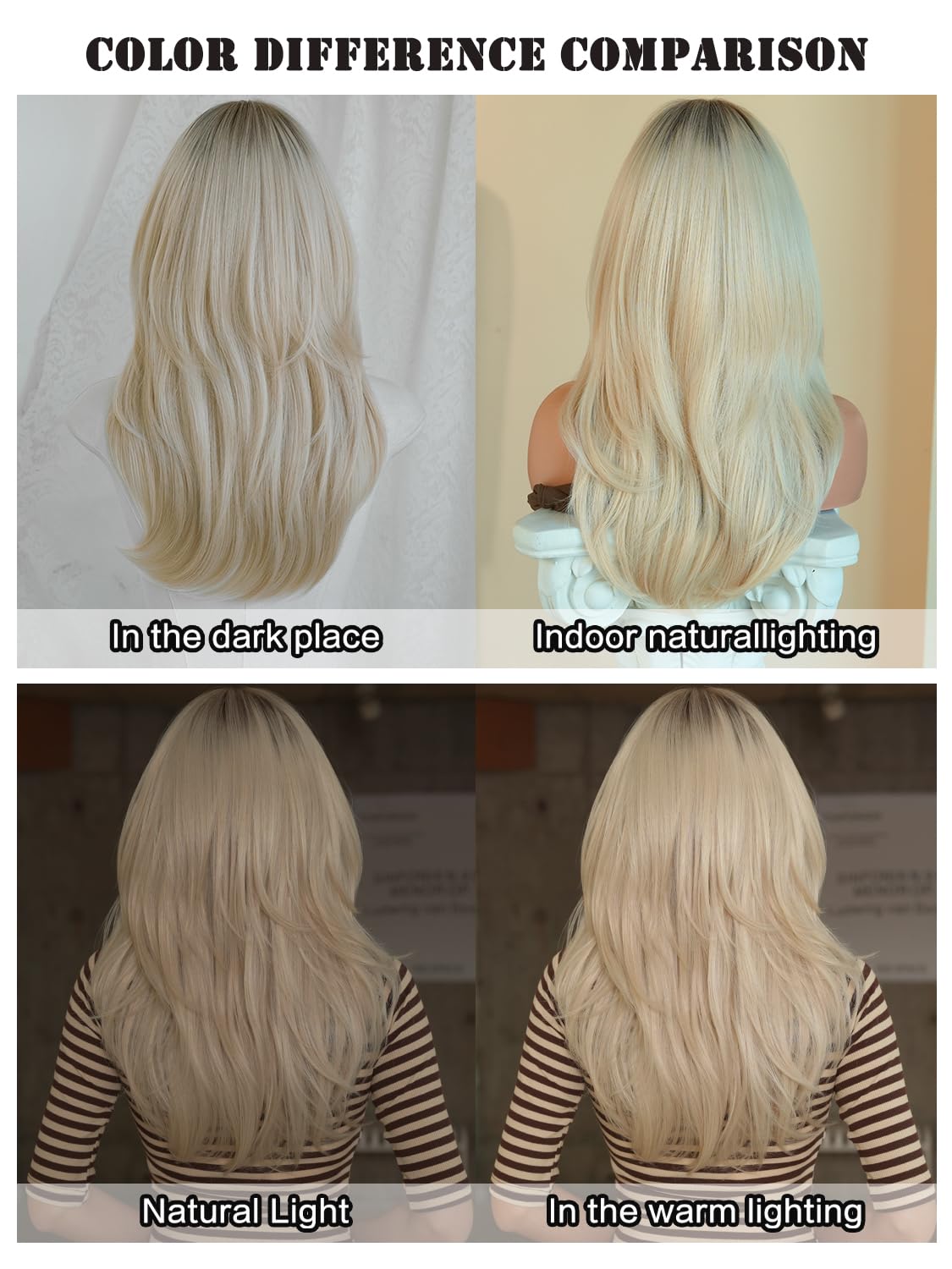 7JHH WIGS 24 Inch Platinum Blonde Layered Tail Bangs Wig with Dark Roots White Blonde Medium Length Wig Synthetic Heat Resistant Fiber Wig for Women Fashion Edgy Daily Party Cosplay