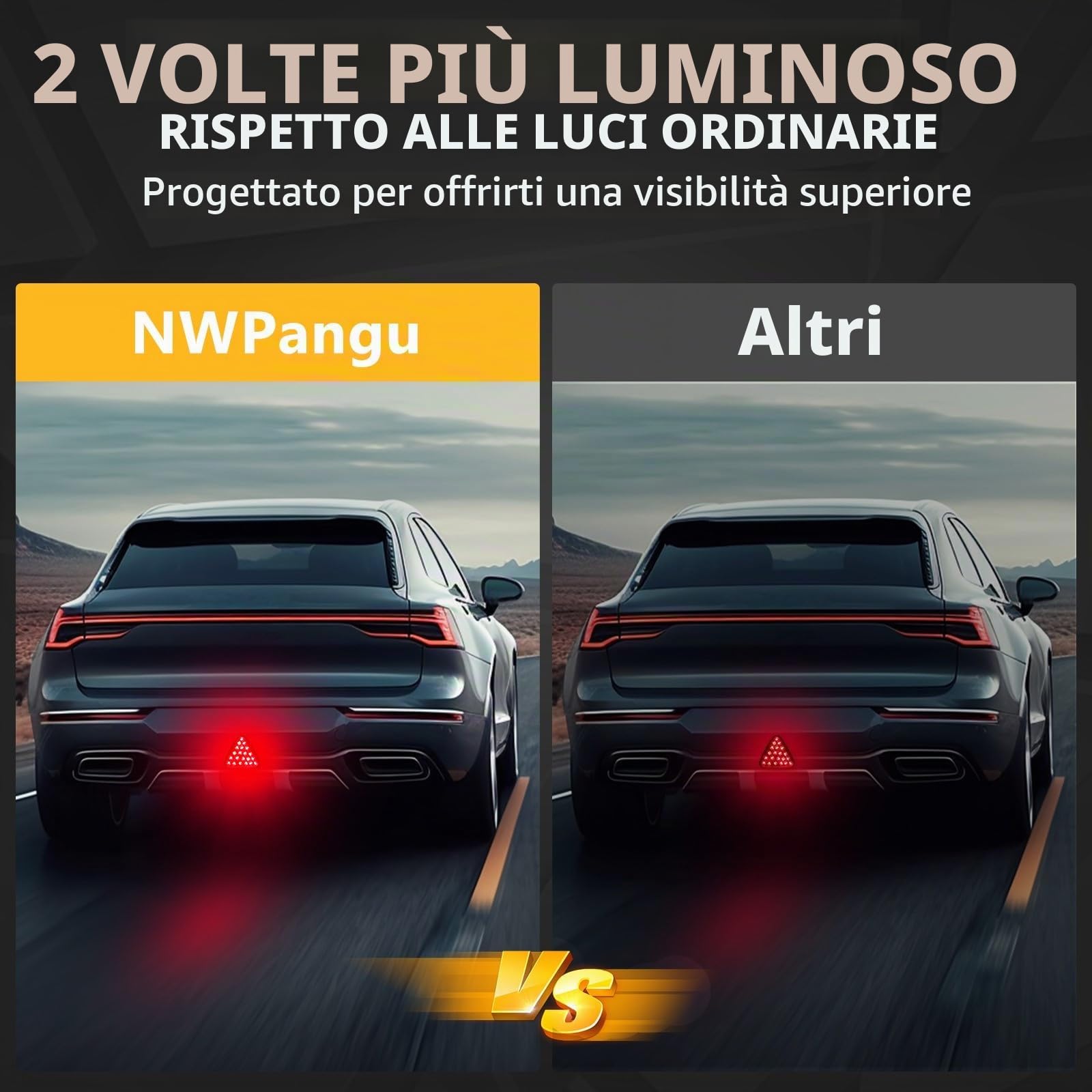 Luci Terzo stop Posteriore Universale Alta Posizione 3rd Luce Freno per Auto, 3 Modalità di illuminazione. (Nero)
