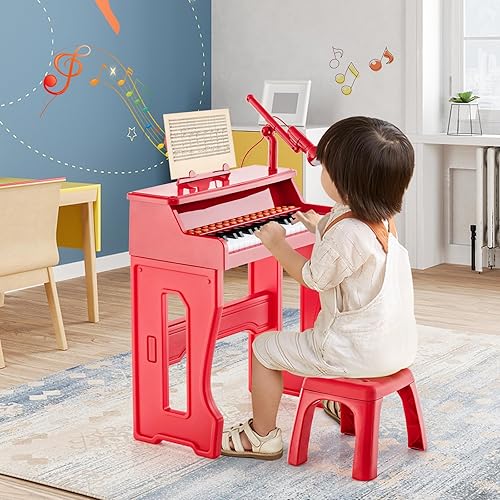 Miniatura 9 de Costzon Piano para niños, teclado de piano de juguete de 37 teclas con micrófono, taburete y soporte de música, piano electrónico portátil, juguete