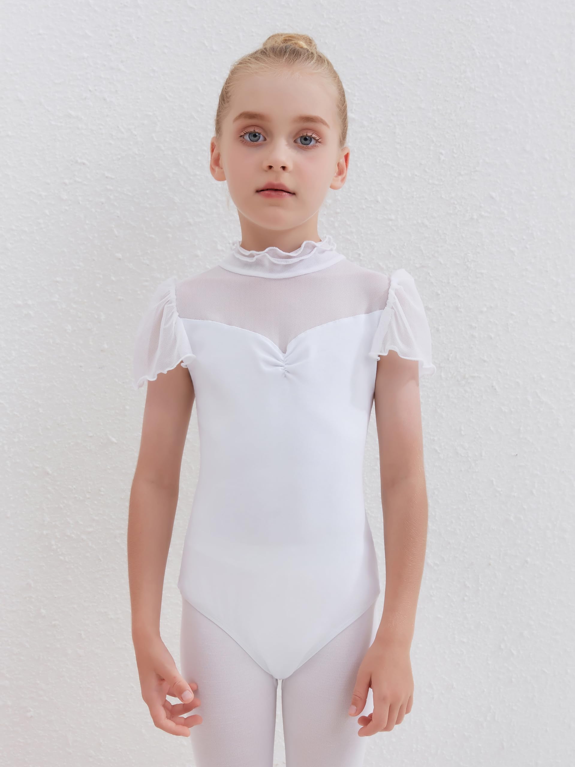 Balletto Body da Danza Claasica Ragazze Vestito da Balletto Leotards Ginnastica Leotards Manica a volant Ginnastica Abito da ballo 2-13 Anni