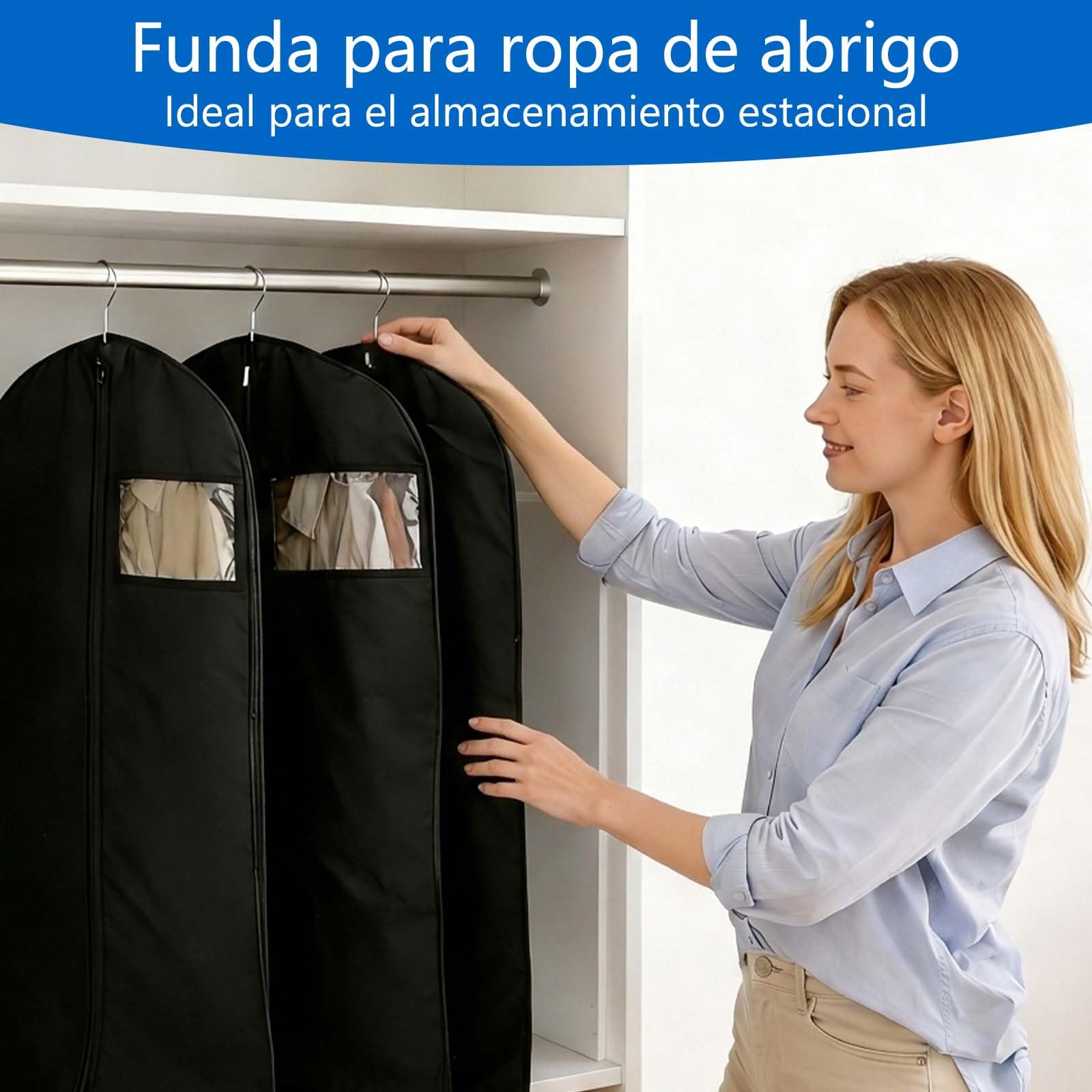Sevenpers Fundas Ropa Armario Negro 60x140cm Juego 6, Antipolvo Antihumedad Antipolillas, Funda Larga con Cremallera, Transpirable Bolsa de Ropa para Abrigos Invernales y Vestidos Grandes — view 8