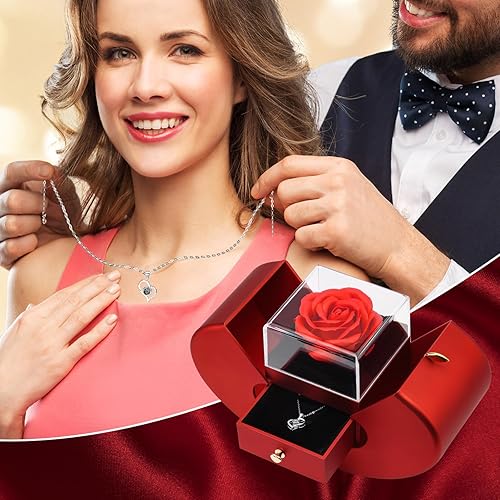 Miniatura 3 de Eternal flower Preserved Real Rose-Crystal Necklace Handmade Fresh Rose Love Heart Pendant Necklace Jewelry GiftsMothers Day Valentines Day Gifts