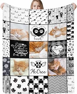 D-Story Pet Loss Sympathy Blanket Pet Loving Memorial Remembrance Gift Custom Blankets, Personalized Cat Lover Blanket with Photo Picture- Cat Passing Away Remembrance Gift