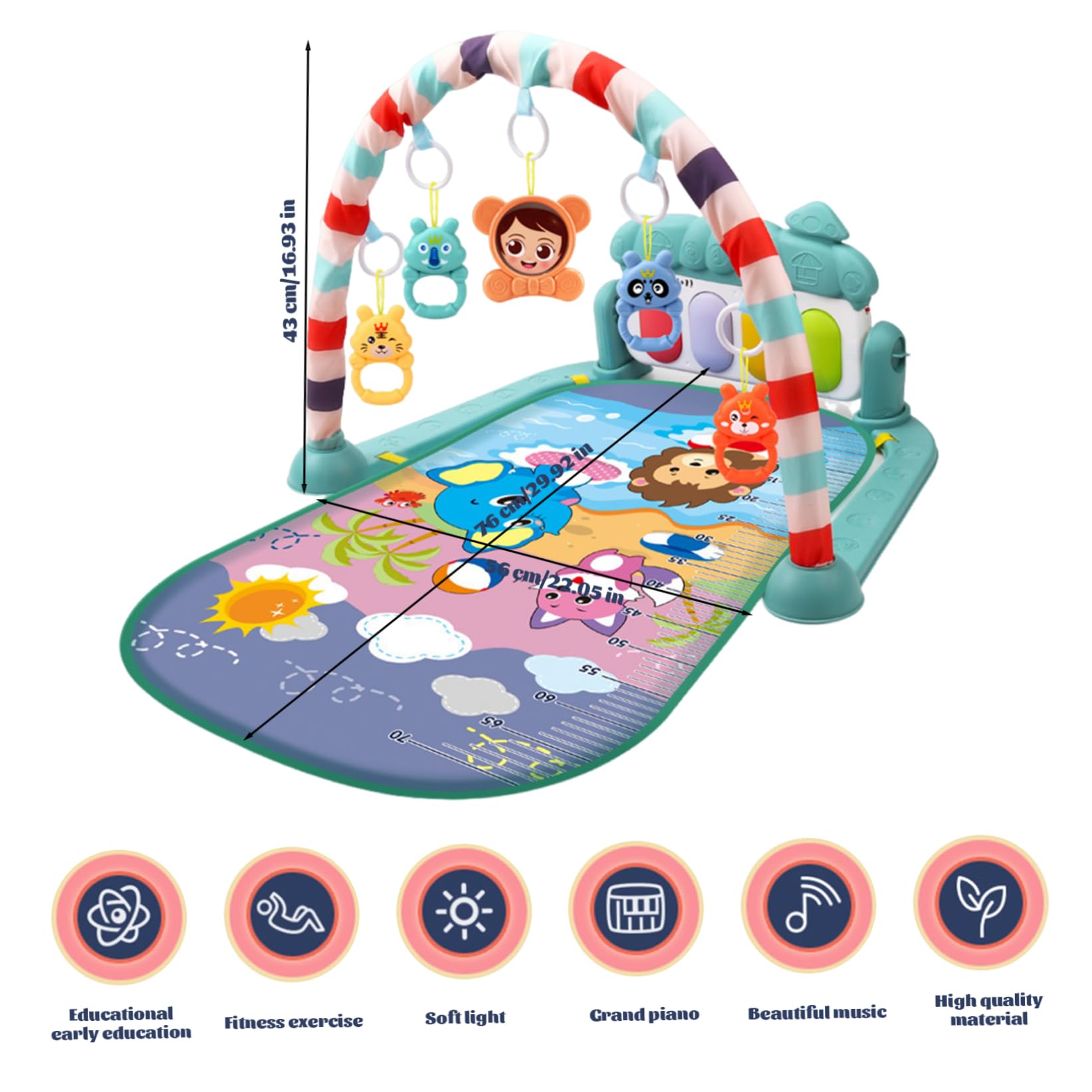 Centro de Actividades para bebés con música y luz y sonajero (Tablero Ajustable) (Verde)