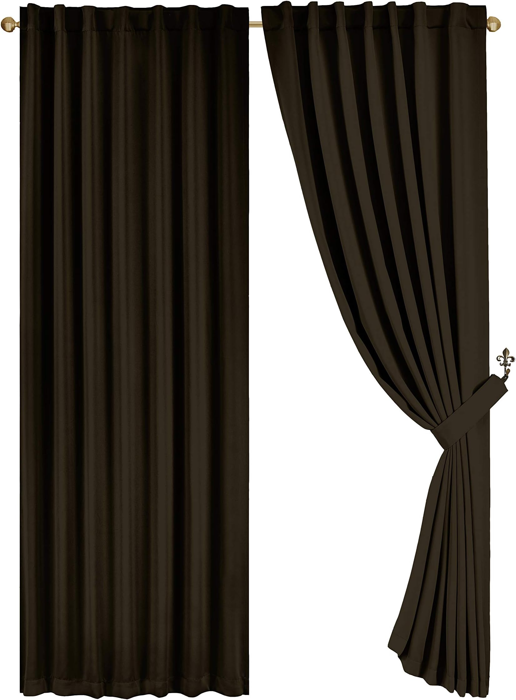 Solid Back Tab Thermal Insulated Blackout Window Curtain Panel (52" W x 84" L - One Panel, Chocolate)
