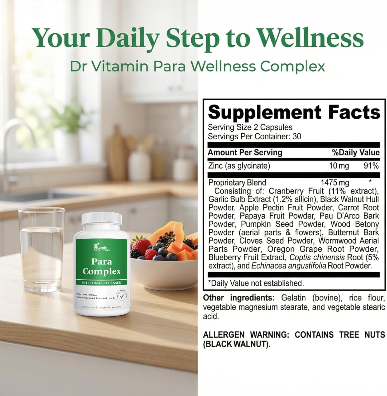 Dr Vitamin para Wellness Complex, Herbal + Fruit Blend with Zinc, 60 Capsules, Non-GMO, Digestive Support Supplement