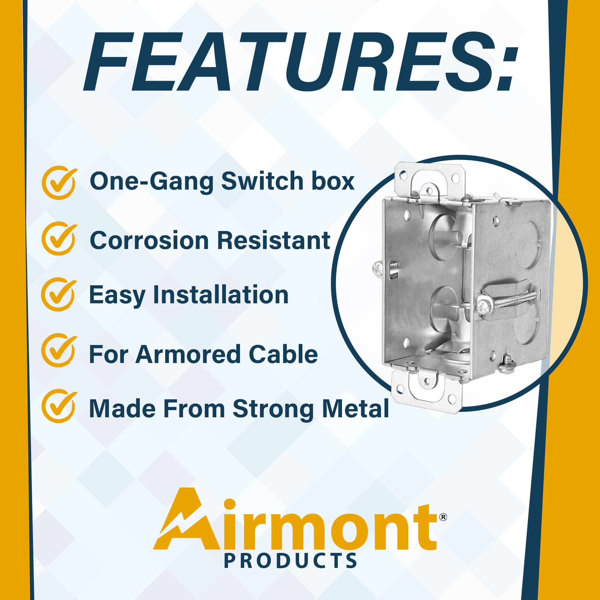1-Gang Gangable Steel Switch Box, 2-1/2" Deep, 12.5 Cu. in., 4 MC Clamps — Amazon image 5