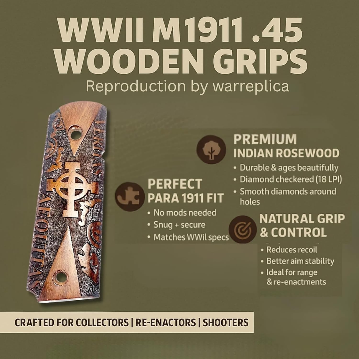 WWII US M1911 / 1911 .45 Wooden Grips - Reproduction