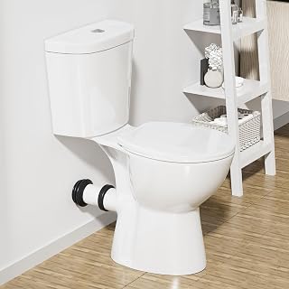 SUPERFLO HT-120-2 19 Inch Tall Rear Outlet Toilet for Seniors - Dual Flush, P-Trap, Soft Close Seat, Extension Pipe Included