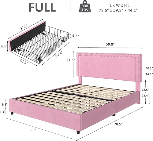 Miniatura 9 de VECELO Base de cama de plataforma de tamaño matrimonial con cabecera tapizada ajustable, base de colchón moderna, soporte de listones de madera