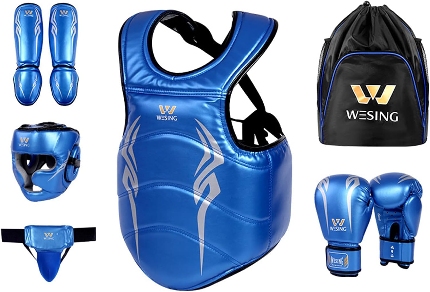Wesing Kids Martial Arts Protector Equipments Sanda Kickboxing kit 6pcs Gear Set for Children