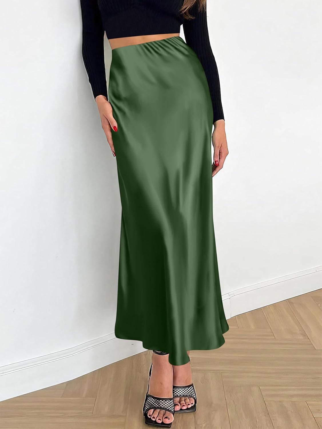 Prinbara Women's Satin Maxi Skirts Dressy Casual Zipped High Waisted Flowy Silk 2026 Spring Elegant Business Party Long Skirt - Image 3