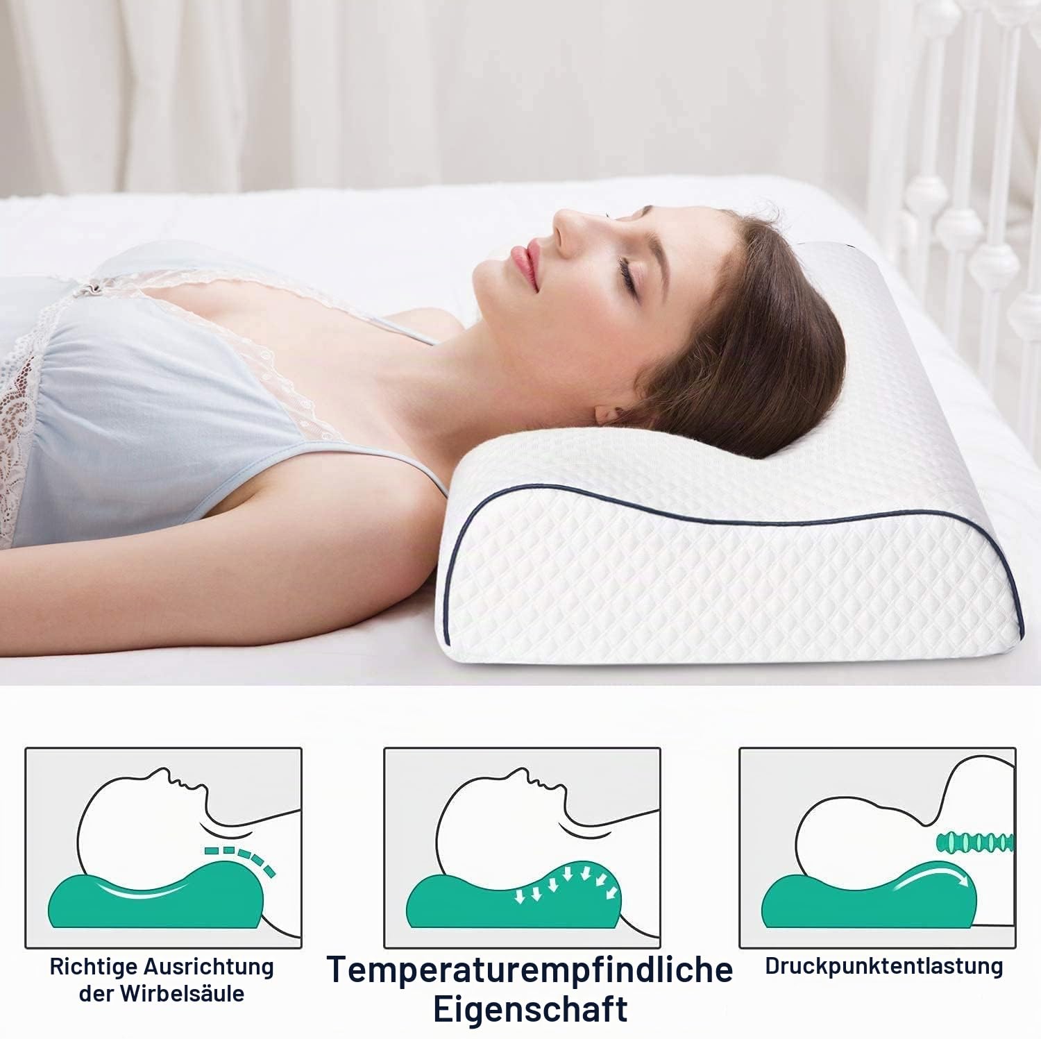 Fityou Ergonomisches Schlafkissen, Memory Foam Kopfkissen, nackenstützkissen, Höhenverstellbar, waschbarer Kissenbezug(60x35x9/11cm)