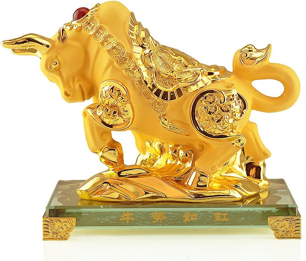 Large Size Chinese Zodiac Ox Golden Resin Collectible Figurines Table Decor Statue