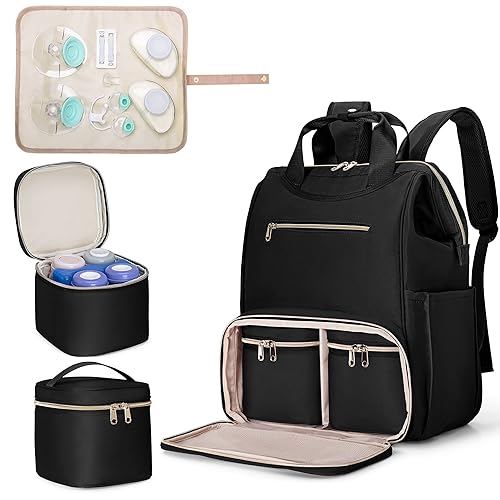 Fasrom Mochila portátil para extractor de leche con enfriador y bolsa, compatible con bombas manos libres Momcozy Medela y Elvie, color negro