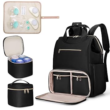 Fasrom Wearable Breast Pump Bag Backpack With Cooler and Tote, Compatible With Momcozy, Medela and Elvie Hands Free Pumps, Black Patent Design