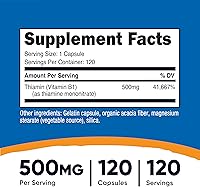Vista 2 de Vitamina B1 Nutricost (Tiamina) 0,018 oz, 120 cápsulas, 1 botella, 1